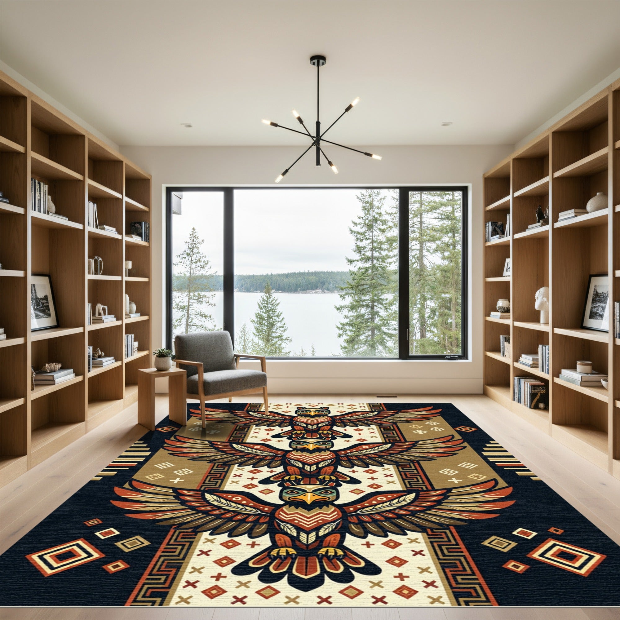 Totem Eagle Geometric Earth Tone Tapestry Rug