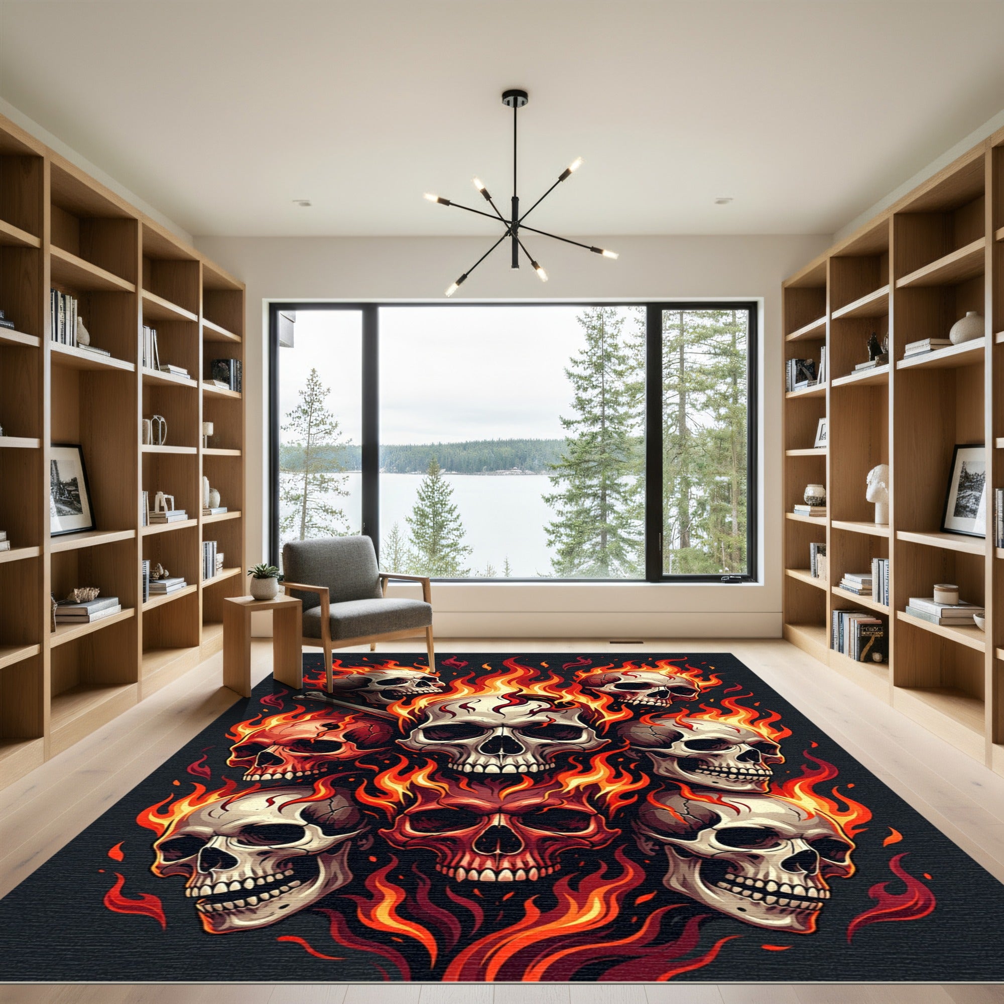 Fiery Flaming Skulls Inferno Graphic Rug
