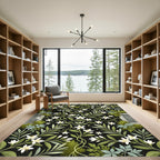 Black Floral Vine Garden Rug