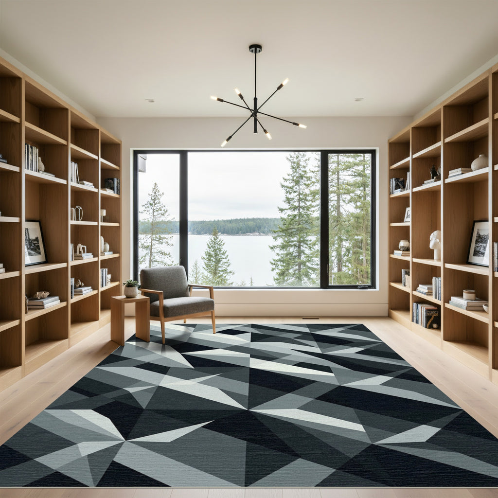 Monochrome Geometric Angular Abstract Rug