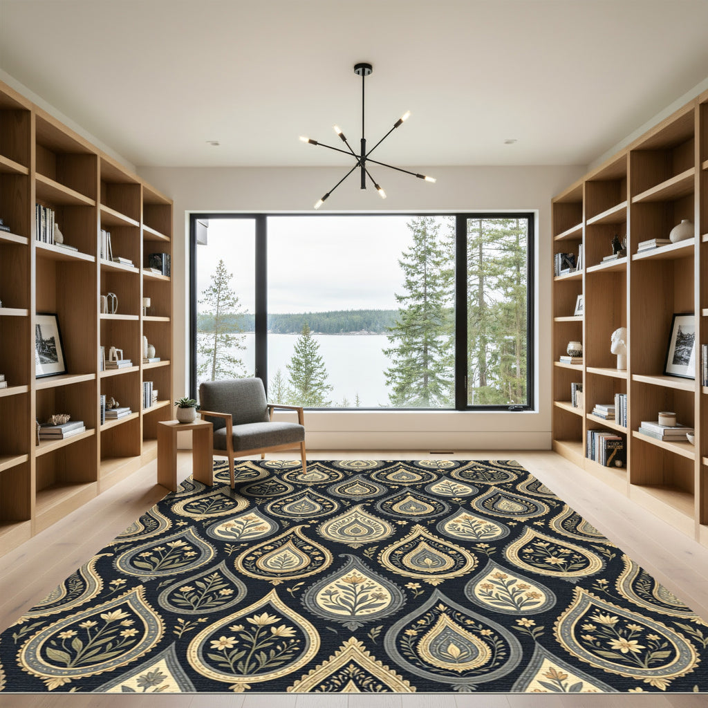 Dark Paisley Floral Medallion Rug
