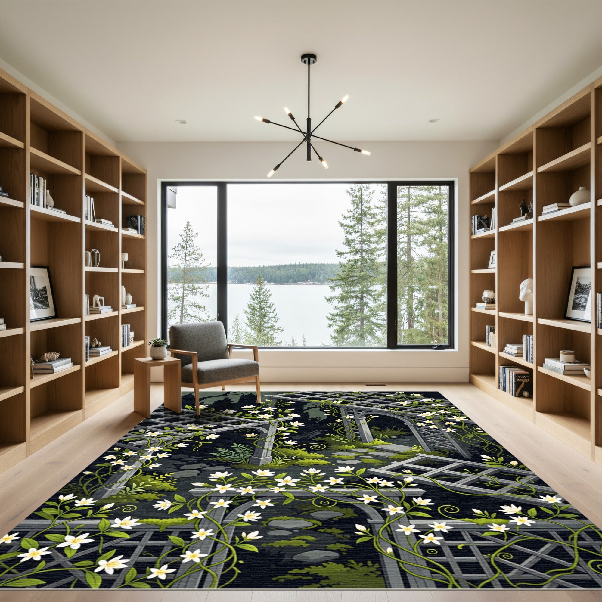 Gothic White Jasmine Trellis Garden Rug