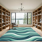Fluid Teal Wavy Ocean Abstract Rug