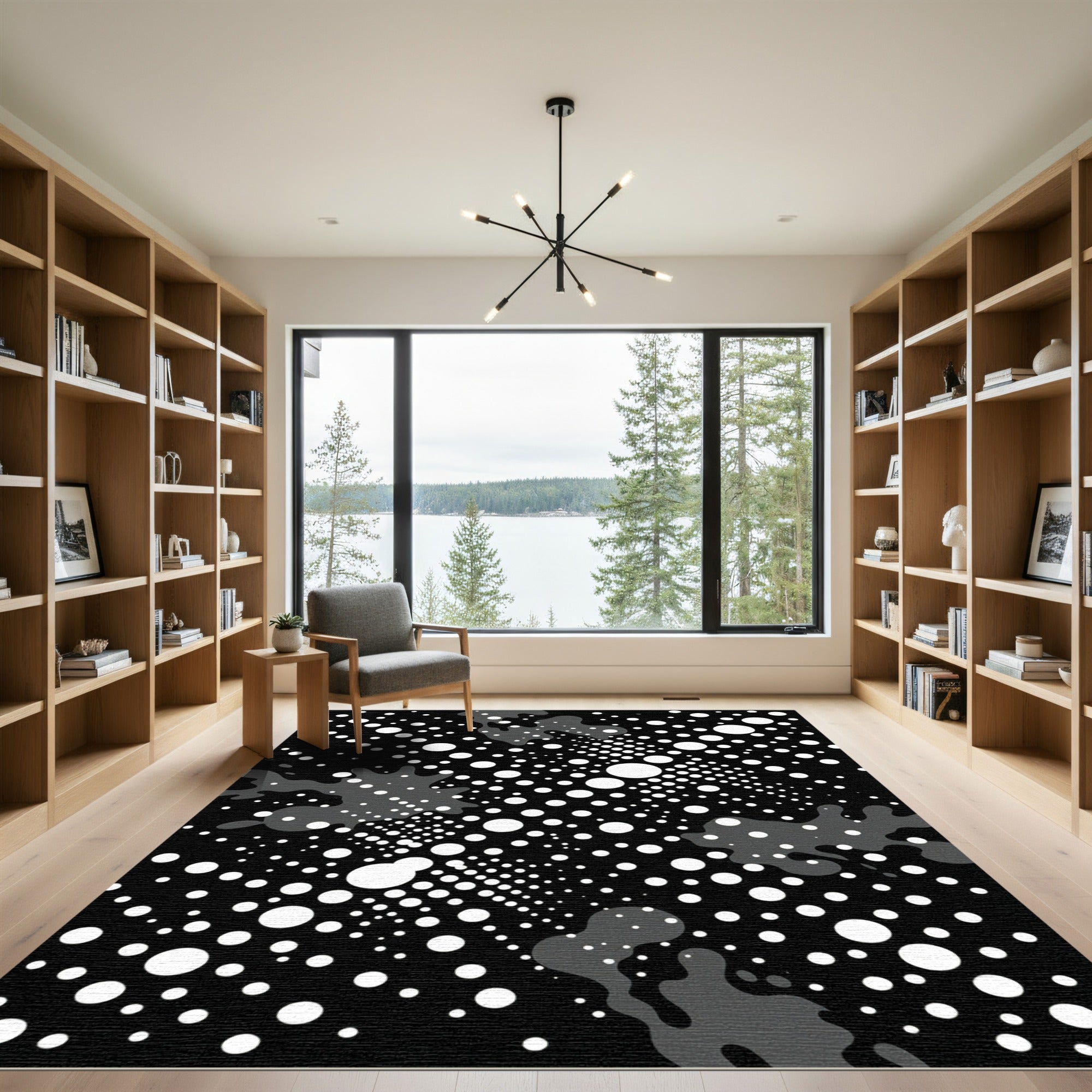 Black White Polka Dot Splash Rug