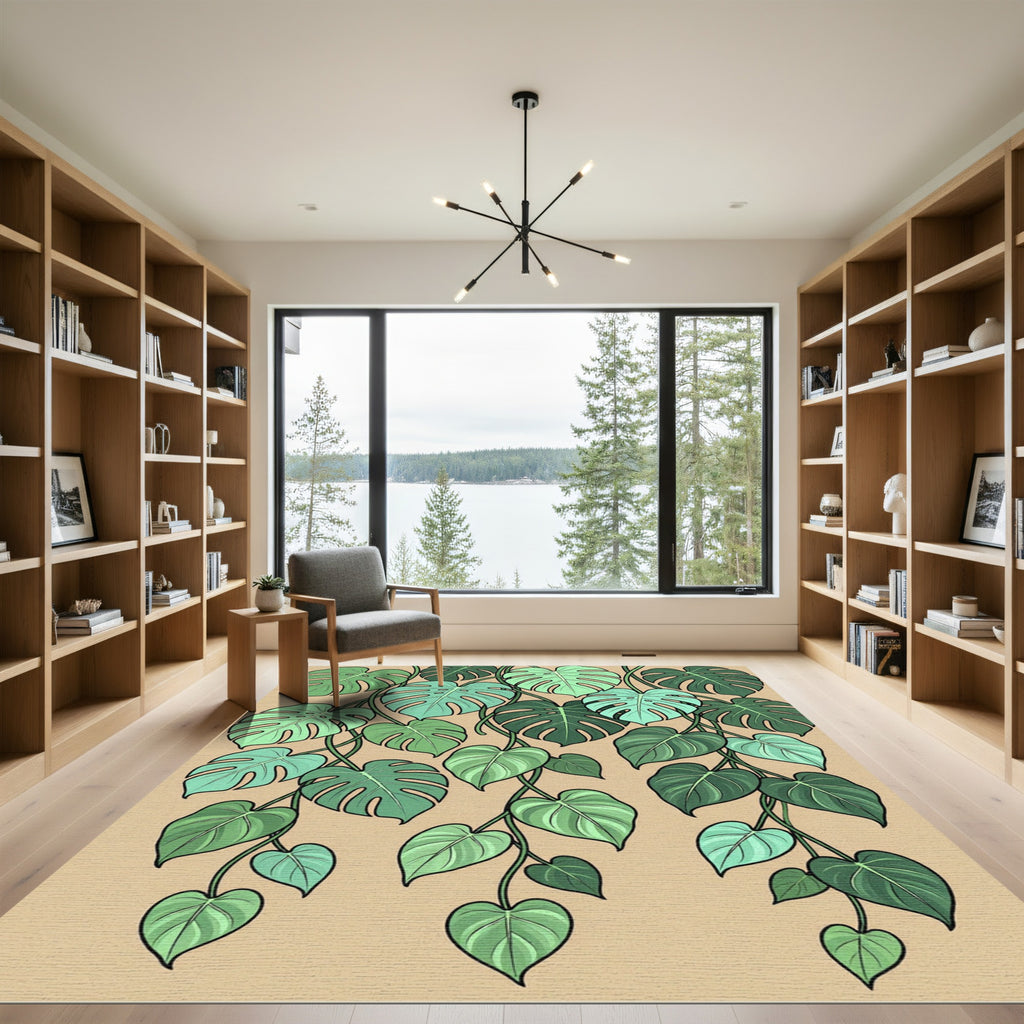 Green Hanging Tropical Leaves Runner Rug