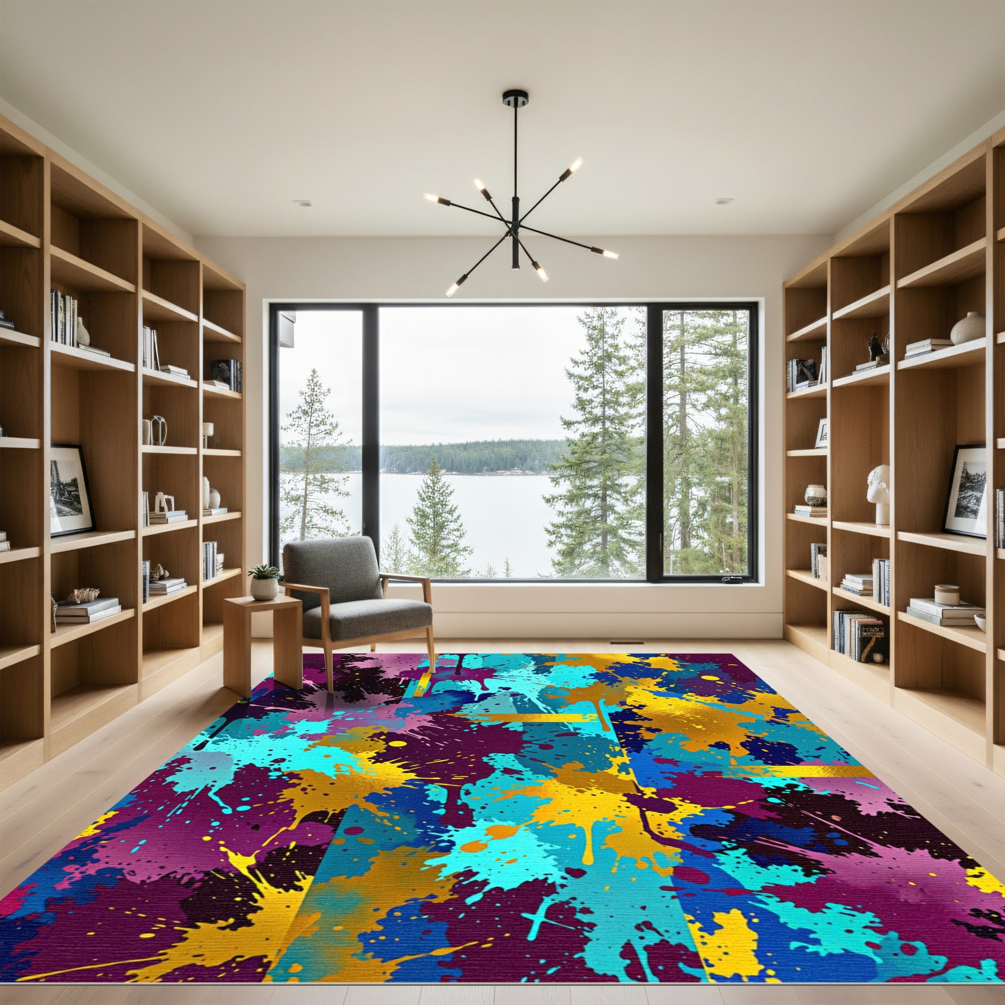 Vibrant Gold Splatter Explosion Rug