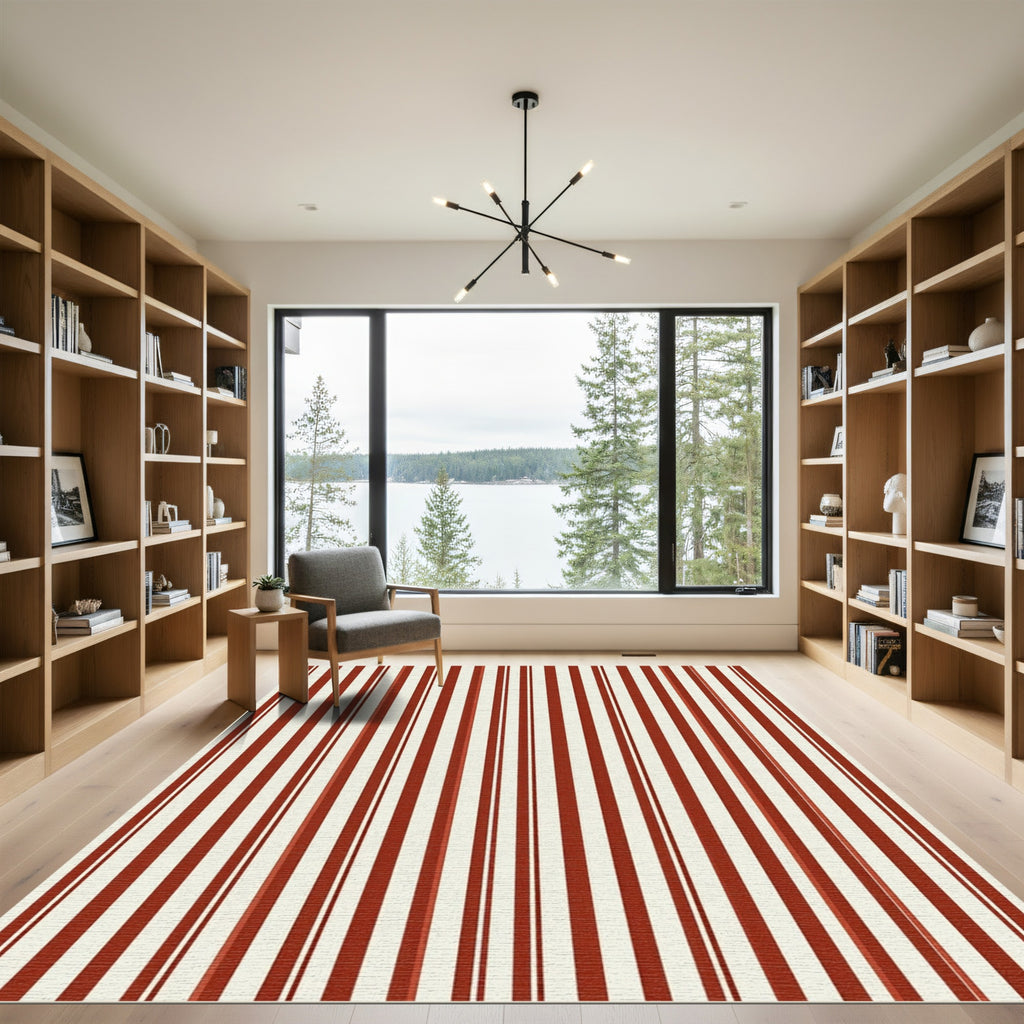 Bold Red Cream Subtle Stripes Rug