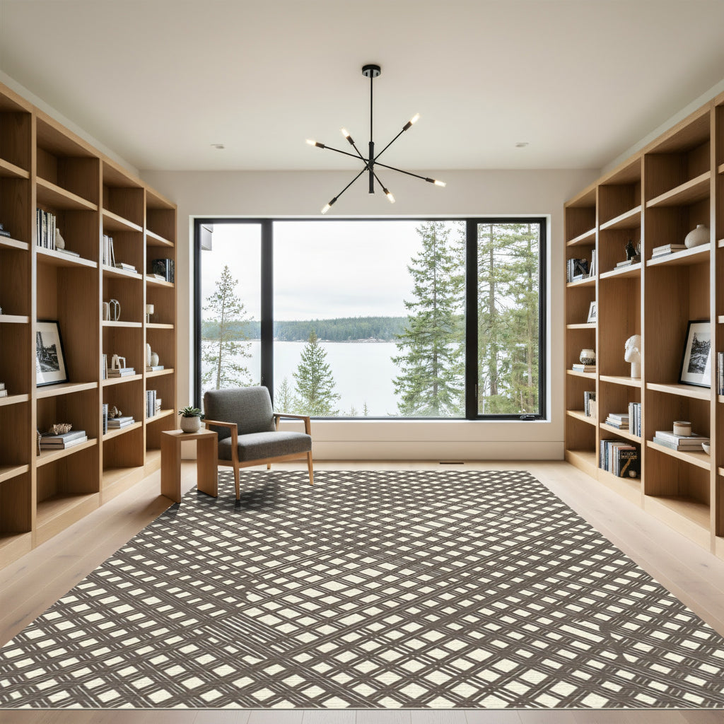 Earthy Brown Woven Crosshatch Rug