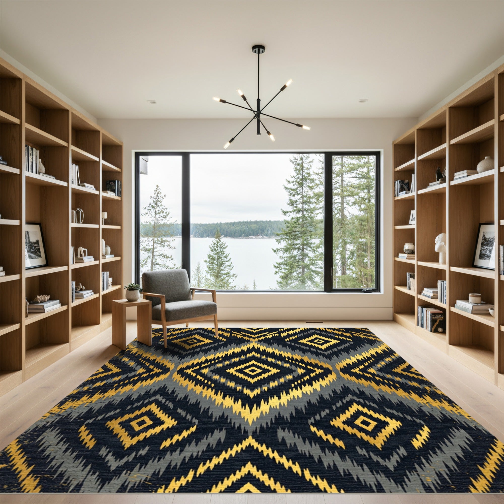 Luxurious Gold and Charcoal Geometric Diamond Rug