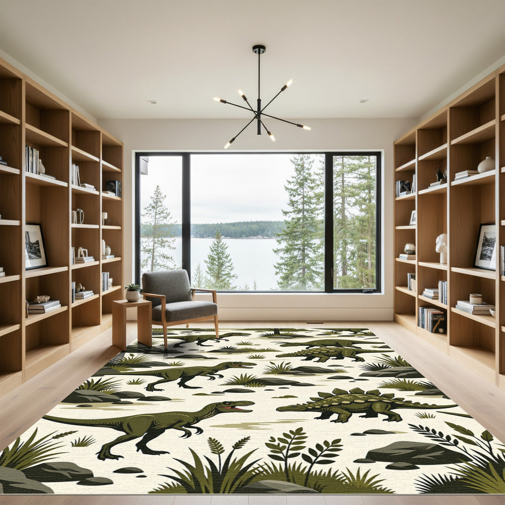 Green Prehistoric Dinosaur Wilderness Illustration Rug