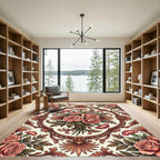 Coral Pink Floral Bouquet Medallion Rug