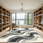 Monochrome Flowing Waves Abstract Rug