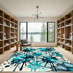 Abstract Teal Ink Splatter Liquid Art Rug