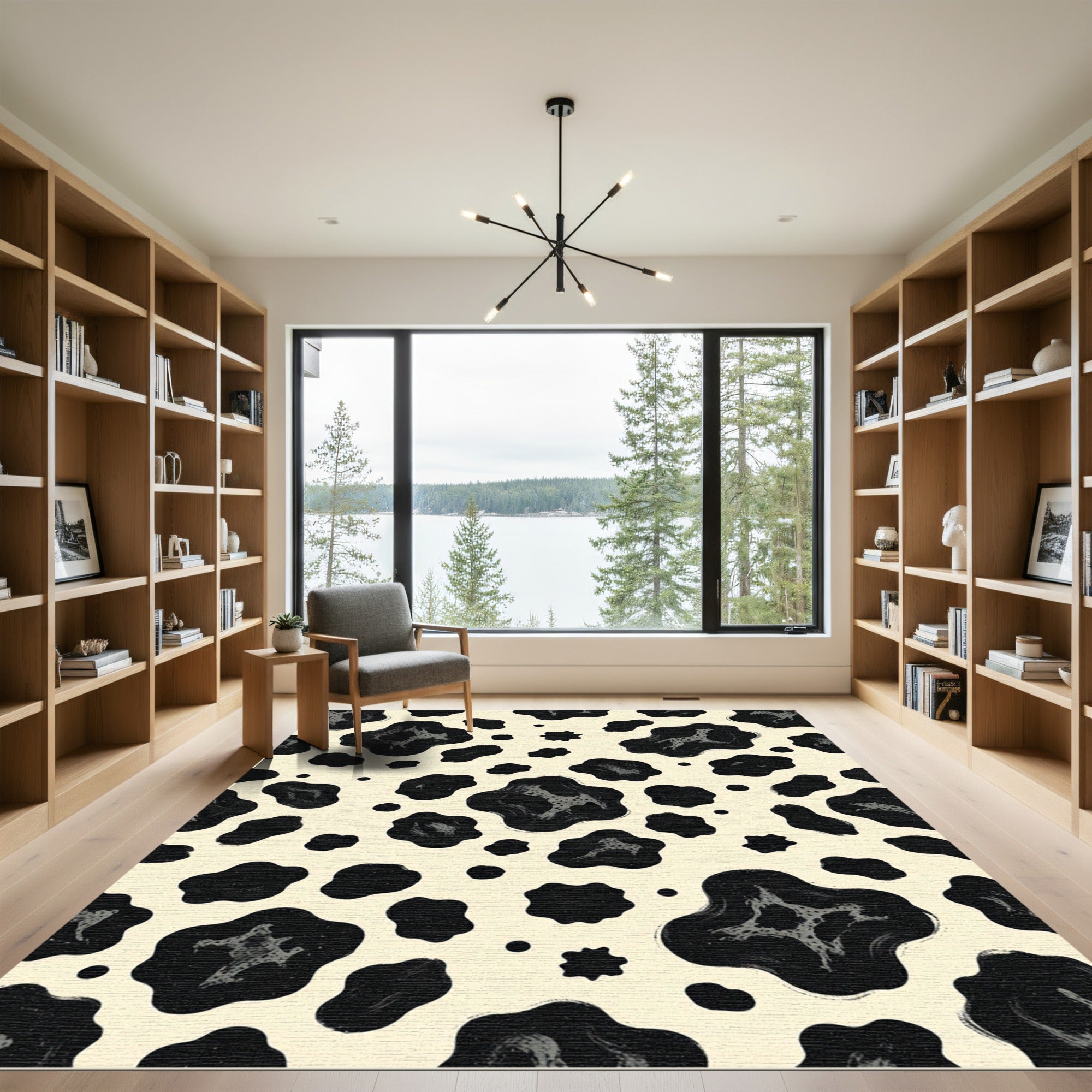 Abstract Black Spotted Animal Ivory Rug