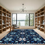 Geometric Nordic Blue Snowflake Frost Rug