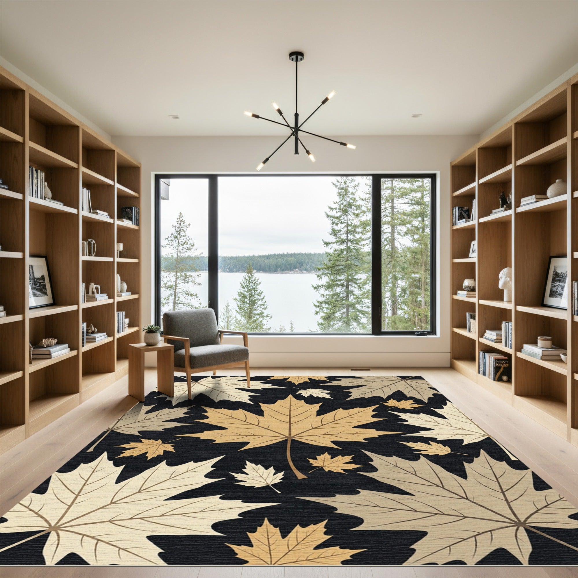 Golden Maple Leaf Autumn Swirl Rug