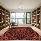 Crimson Geometric Diamond Cross Medallion Rug