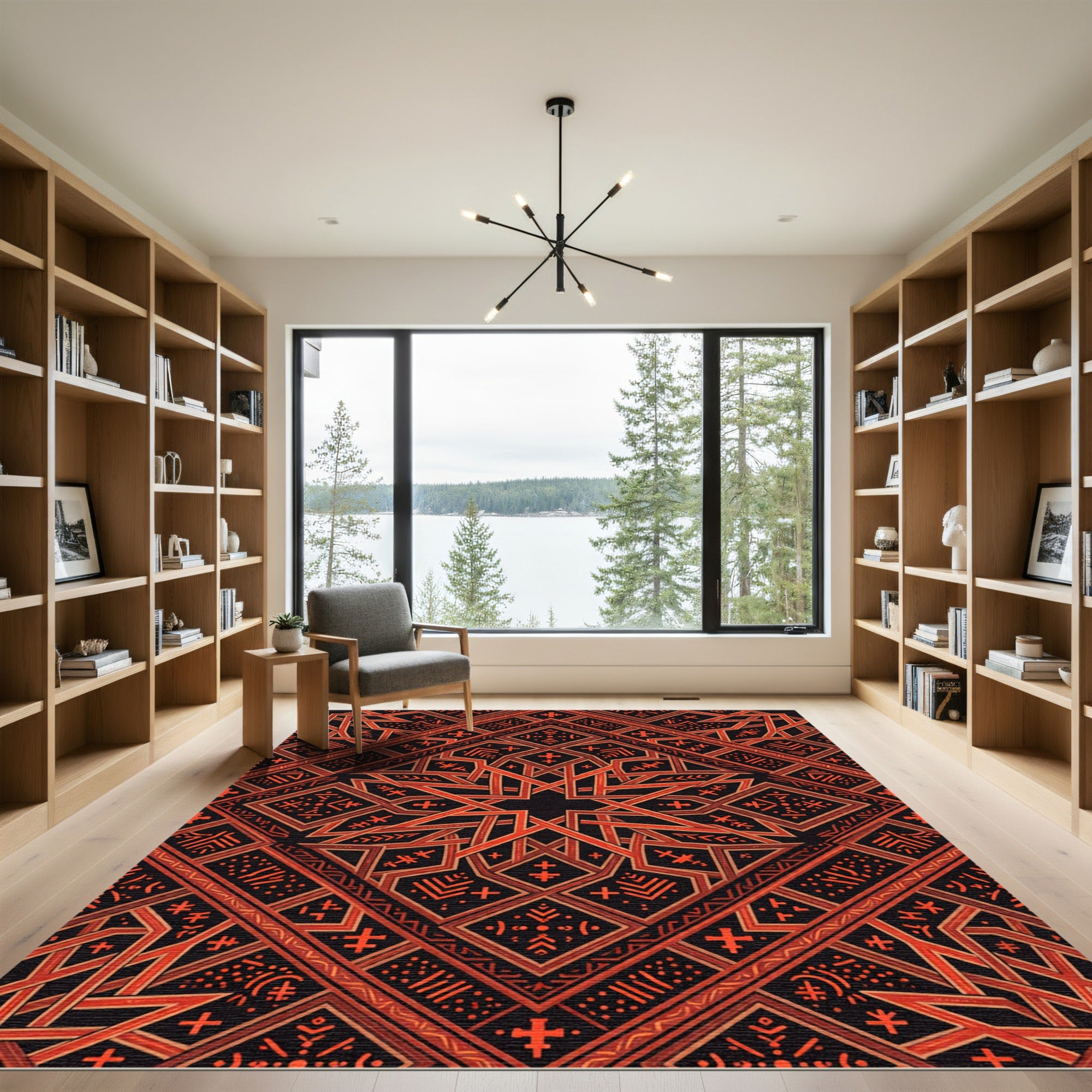 Crimson Geometric Diamond Cross Medallion Rug