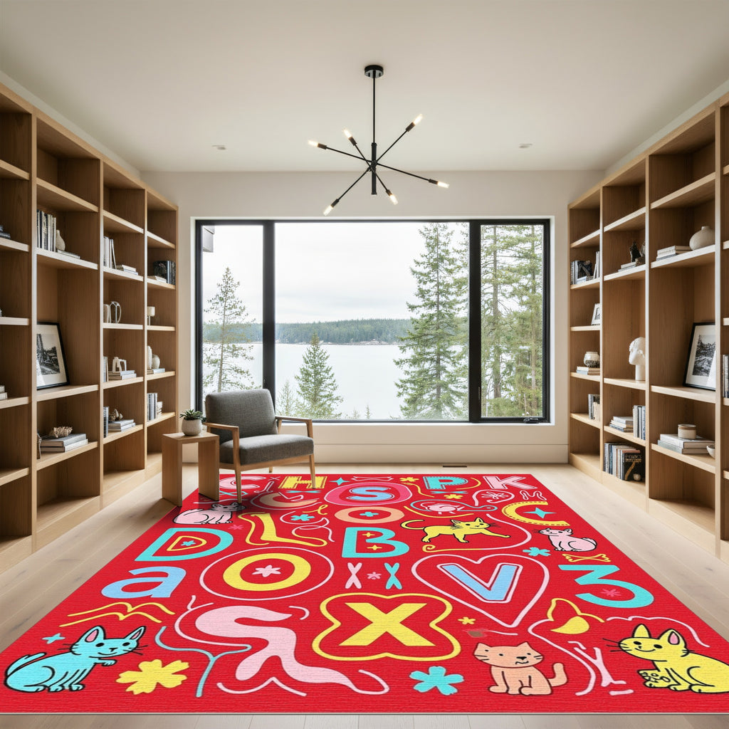 Cute Colorful Cat Alphabet Art Rug