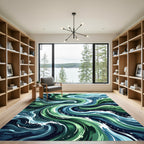 Ethereal Sage and Deep Teal Swirling Waves Rug