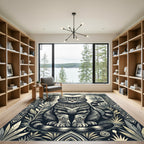 Earthy Monochrome Tabby Cat Jungle Ruin Rug