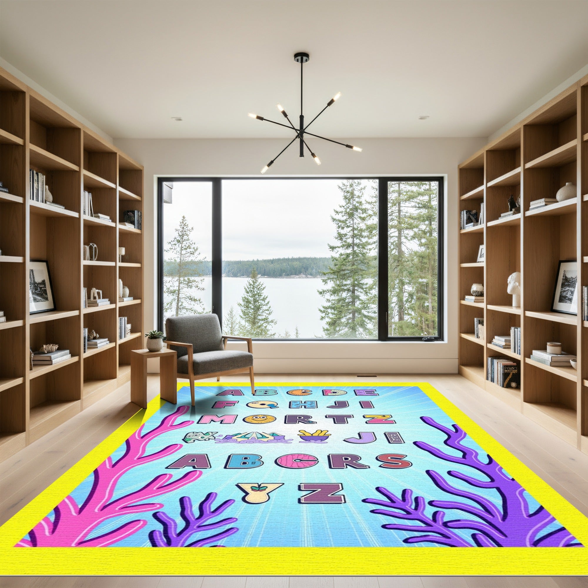 Alphabet Ocean Creatures Whimsical Rug