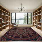 Ornate Crimson Gold Greek Key Medallion Rug