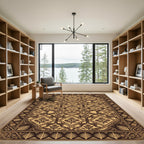Brown Golden Floral Lattice Rug
