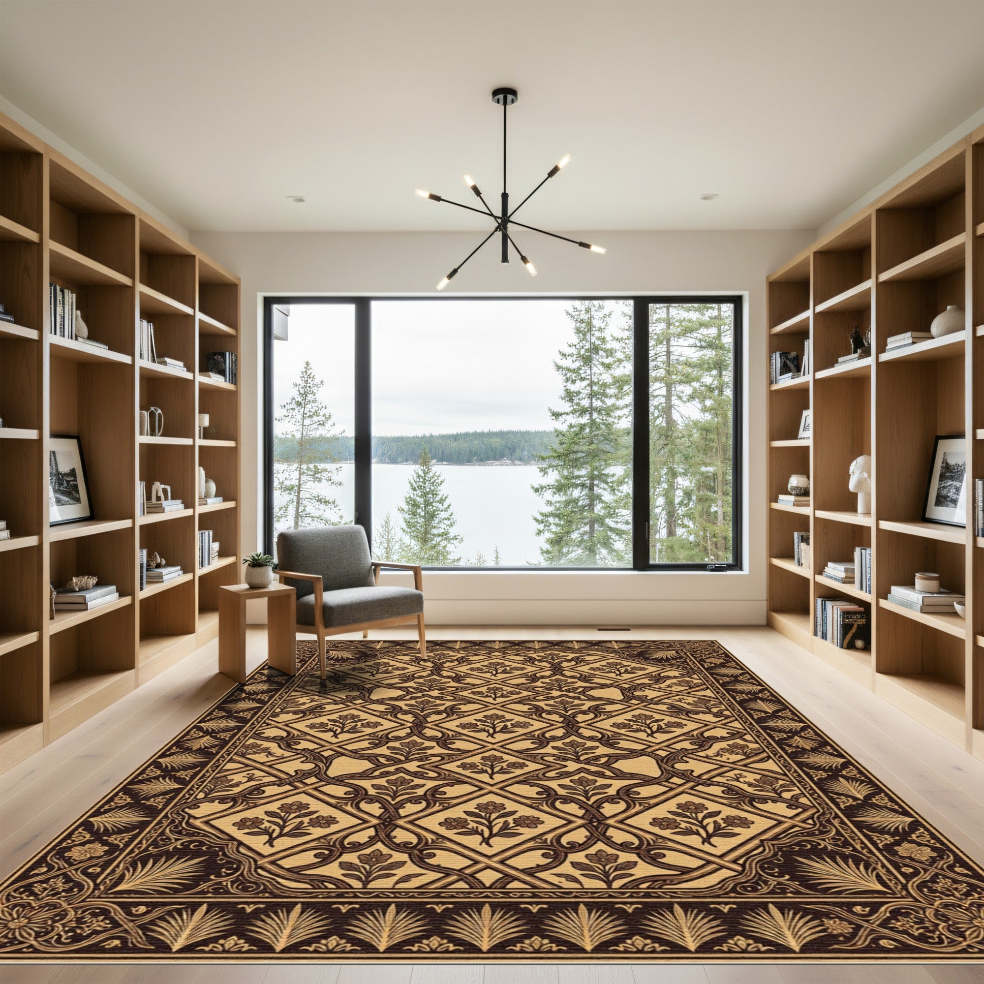 Brown Golden Floral Lattice Rug
