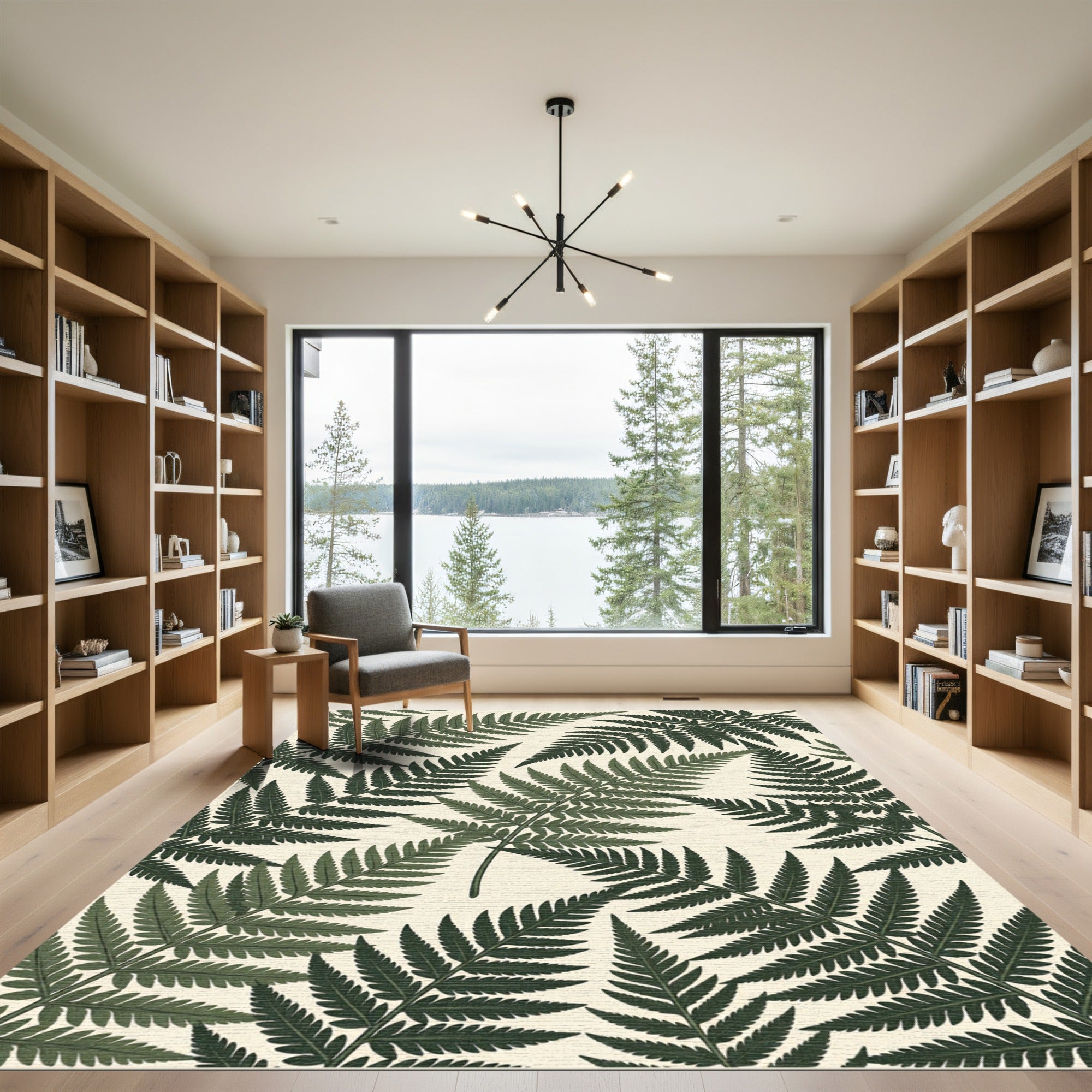 Lush Green Tropical Fern Leaf Rug