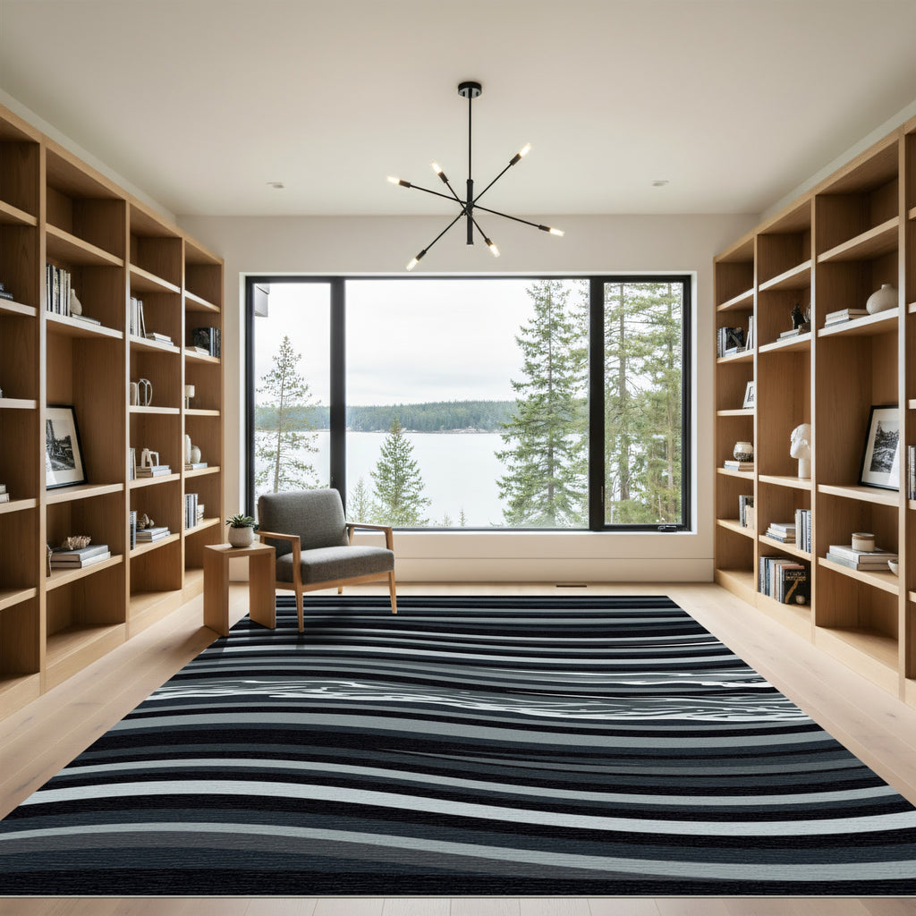 Monochrome Wavy Linear Abstract Waves Rug