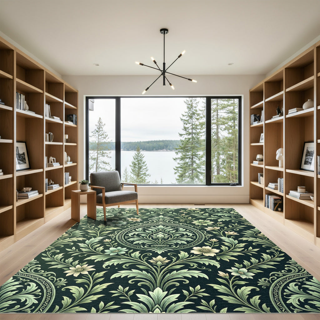 Dark Botanical Floral Medallion Rug