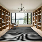 Monochromatic Wavy Black and White Lines Rug