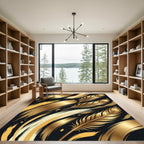 Elegant Golden Feather Abstract Brushstroke Rug