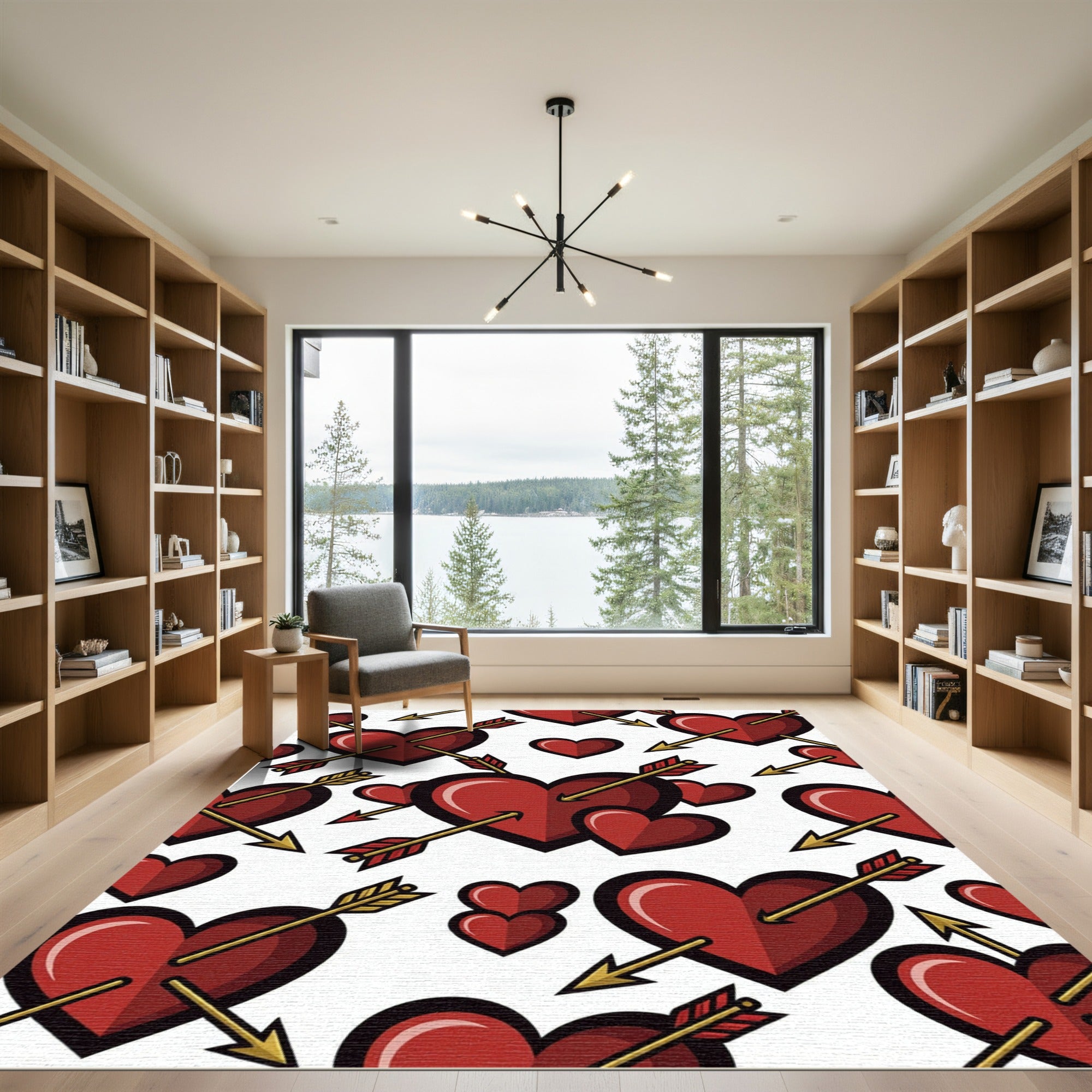 Romantic Red Hearts and Gold Arrows Rug