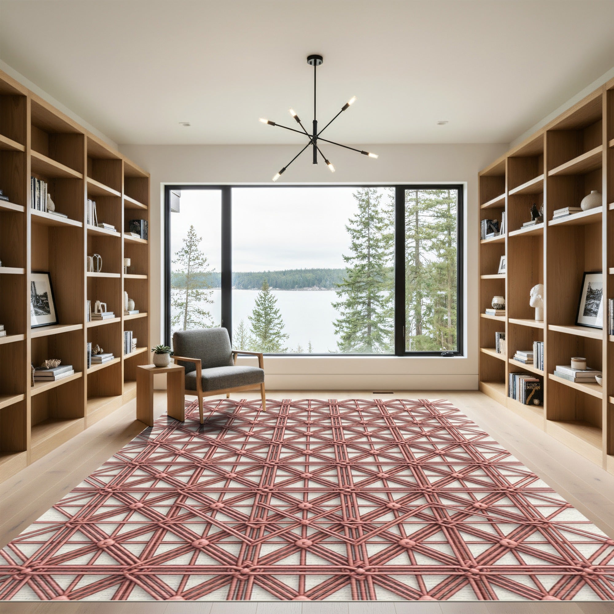 Rose Gold Intersecting Grid Rug