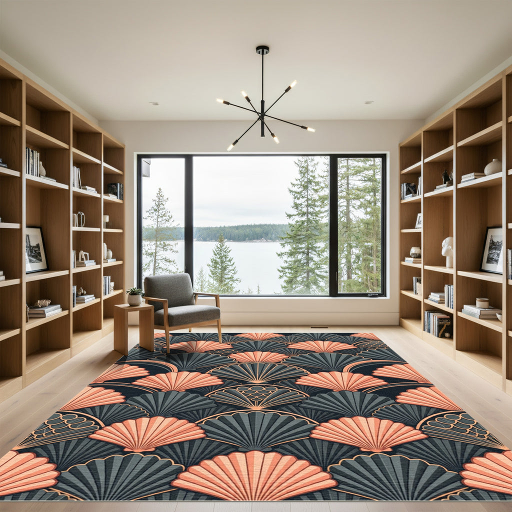 Art Deco Peach and Charcoal Fan Rug