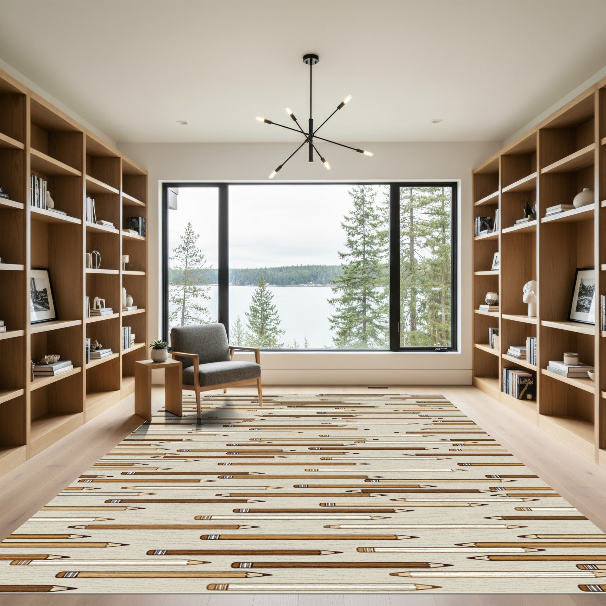 Coffee Tones Minimalist Pencil Sketch Rug