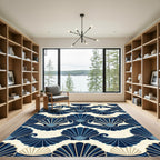 Art Deco Navy Scallop Wave Shell Rug