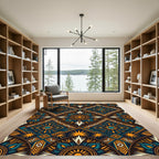 Midnight Teal Gold Geometric Sunburst Rug