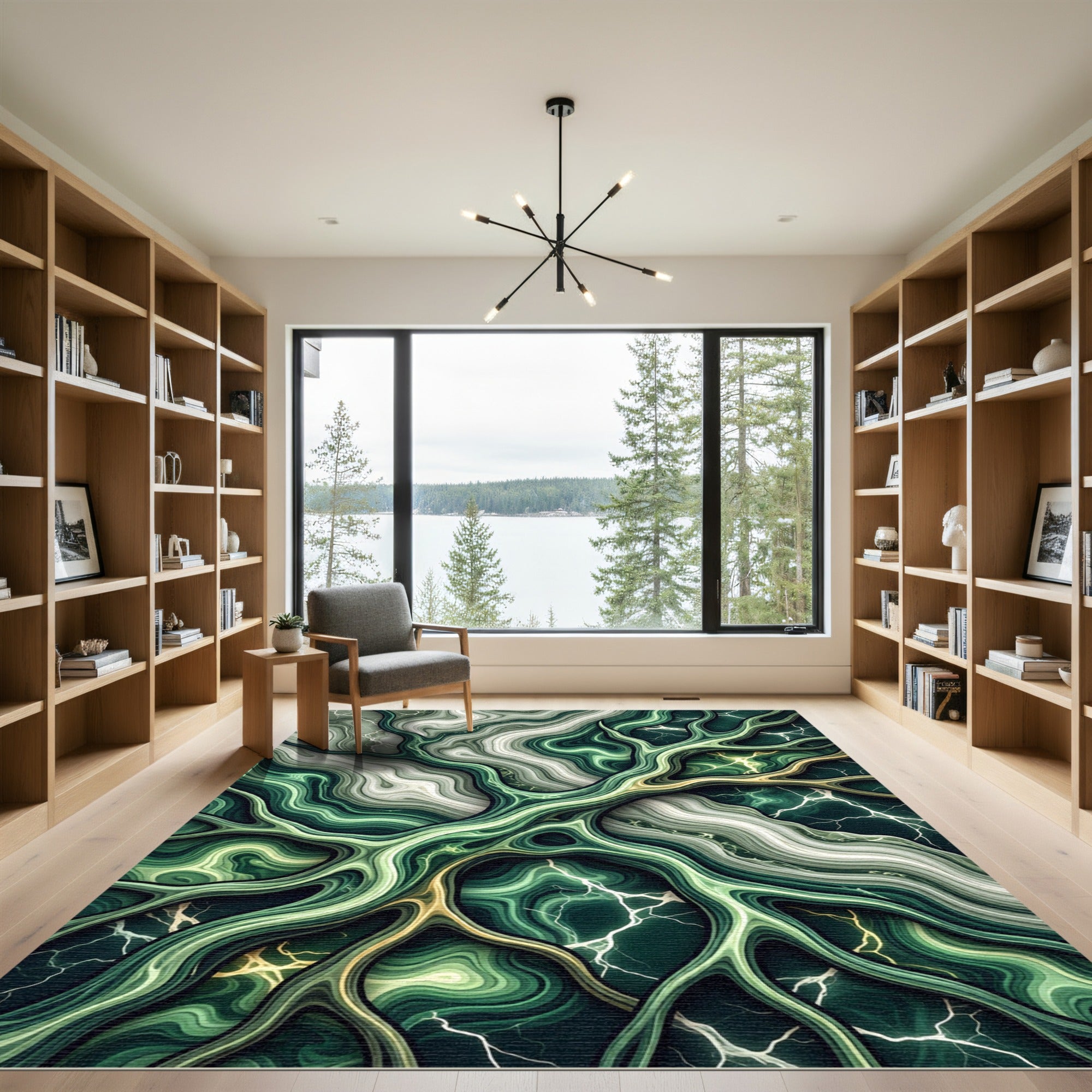 Organic Emerald Marble Fluid Abstract Wave Rug