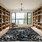 Monochromatic Black Chrysanthemum Flora Rug