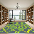 Vibrant Neon Lime Wavy Intersecting Lines Rug