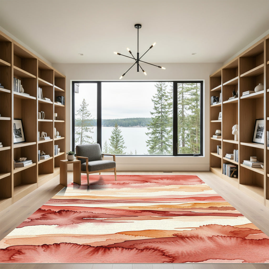 Abstract Sunset Terracotta Watercolor Landscape Rug