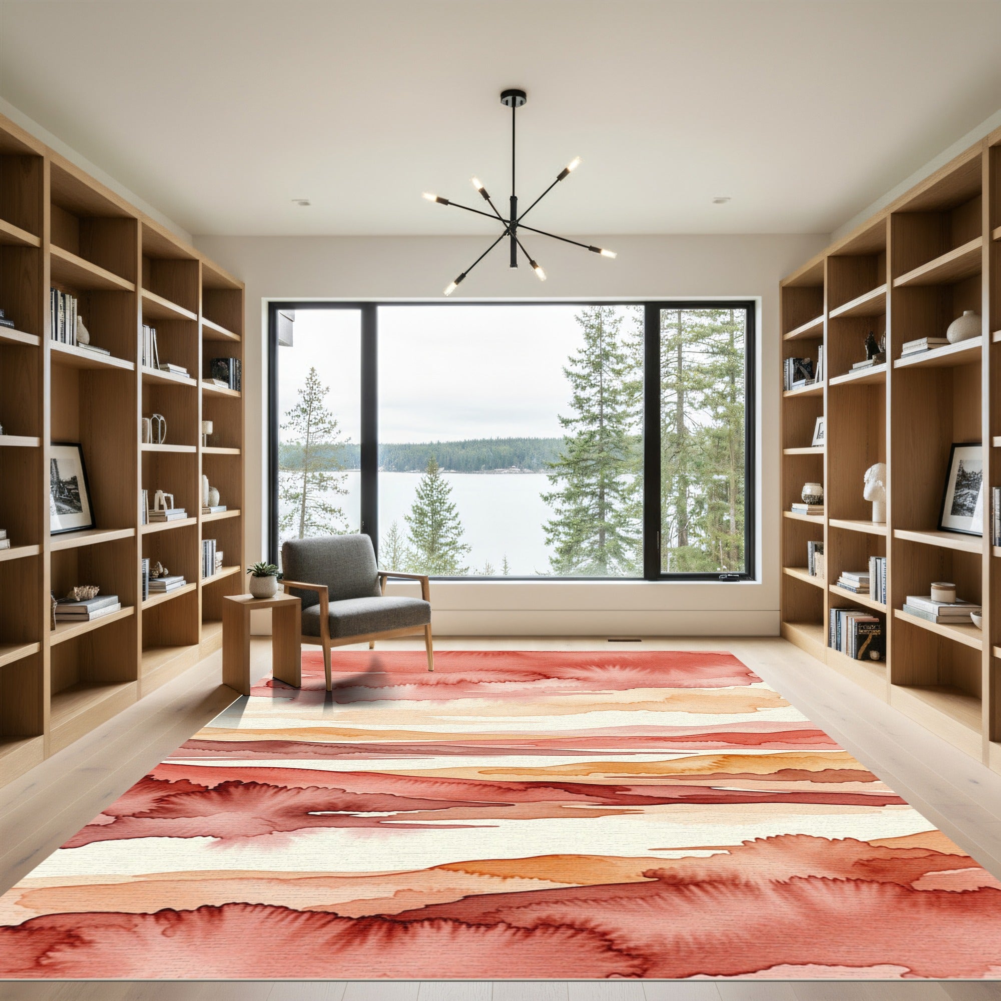 Abstract Sunset Terracotta Watercolor Landscape Rug