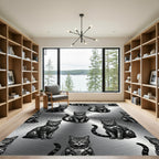 Monochromatic Robotic Feline Metal Texture Rug