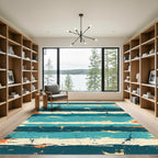 Distressed Teal Ocean Layered Stripe Rug