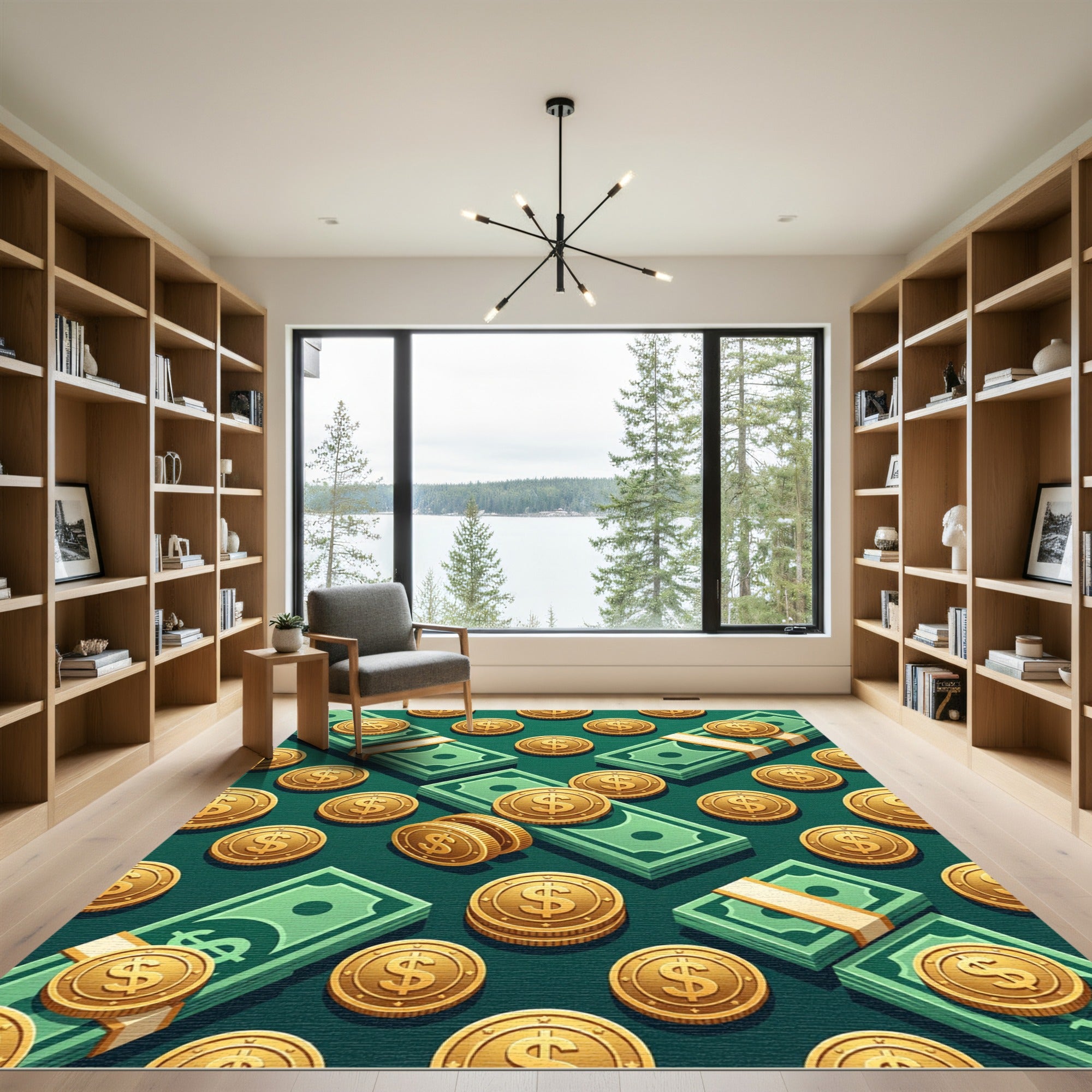 Golden Dollar Coin Wealth Currency Rug