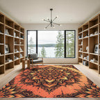 Sunset Orange Floral Lotus Mandala Rug