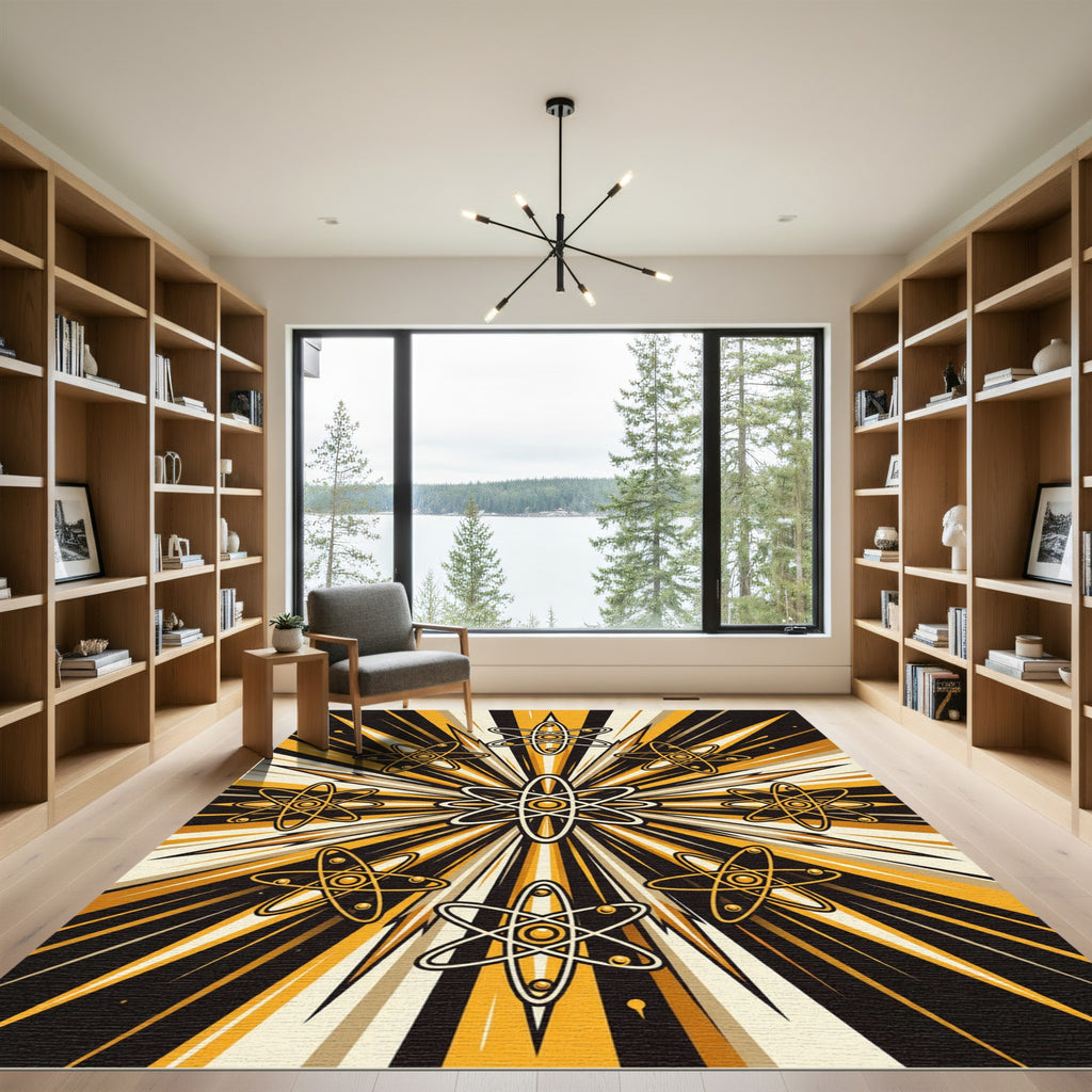 Atomic Gold Celestial Geometric Burst Rug